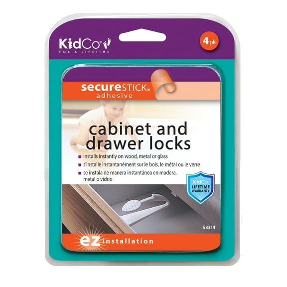 KidCo Adhesive Mount Lock for Child Safety, 4/Pack, Plastic, White