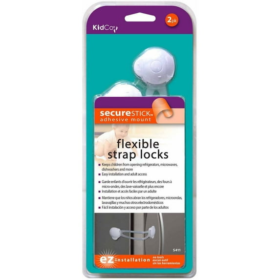 KidCo Child Safety Flexible Strap Locks, 2-Pack, Clear, Plastic