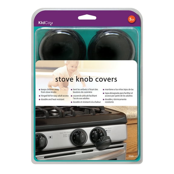 KidCo S323 Stove Knob Covers for Child Safety (5 Pack) Universal Size Charcoal View Childproof Oven Knob Covers for Kids and Pets
