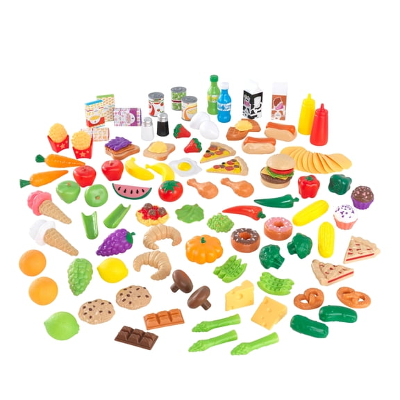 KidKraft 115-Piece Deluxe Tasty Treats Play Food Set, Plastic Grocery and Pantry Items