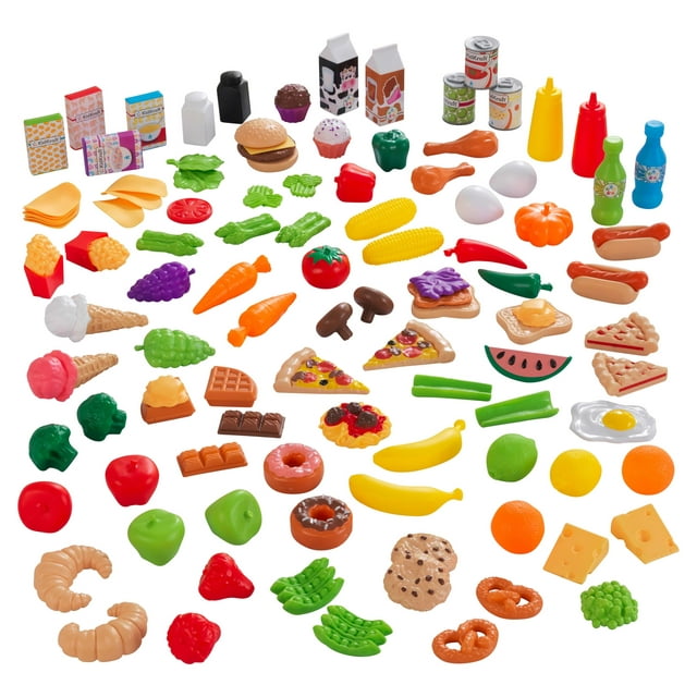 KidKraft 115-Piece Deluxe Tasty Treats Play Food Set, Plastic Grocery and Pantry Items