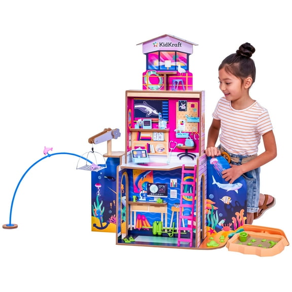 KidKraft 2-in-1 Beach & Rescue Center Wooden Dollhouse with 50 Accessories, Sand & Animals