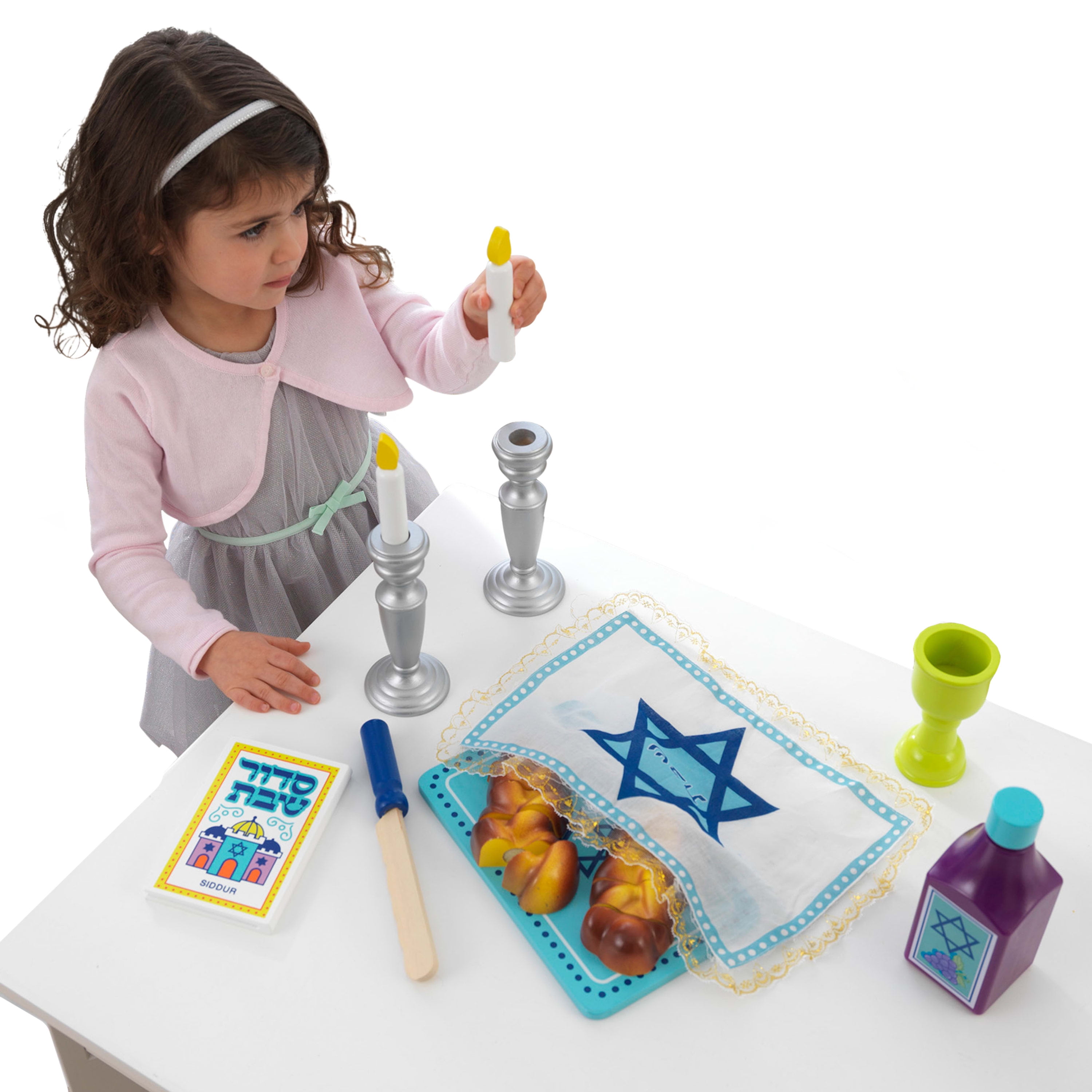 KidKraft 21Piece Wooden Shabbat Set with Sliceable Challah Bread