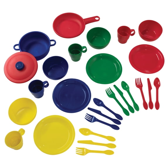 KidKraft  27-pc Primary Colored Cookware Set, Plastic Dishes & Utensils for Play Kitchens