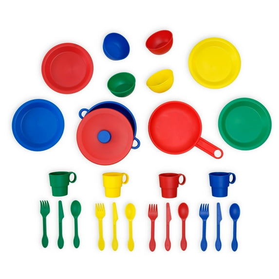 KidKraft 27-pc Primary Colored Cookware Set, Plastic Dishes & Utensils for Play Kitchens
