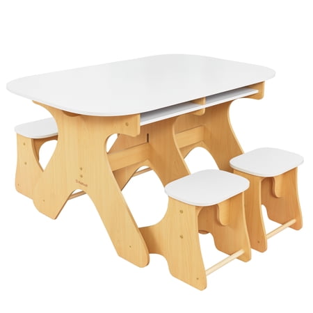 KidKraft Arches Expandable Wooden Table & Bench Set, White