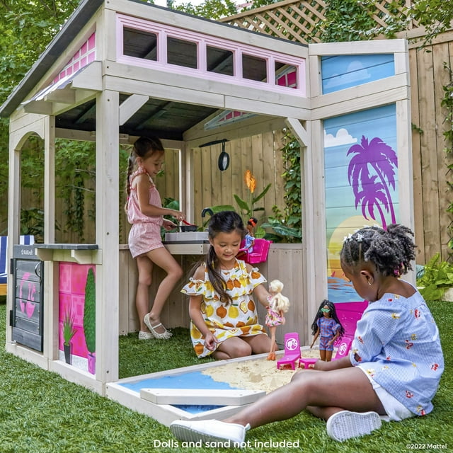 KidKraft Barbie™ Seaside Wooden Outdoor Playhouse with Attachable Doll Table and Chairs