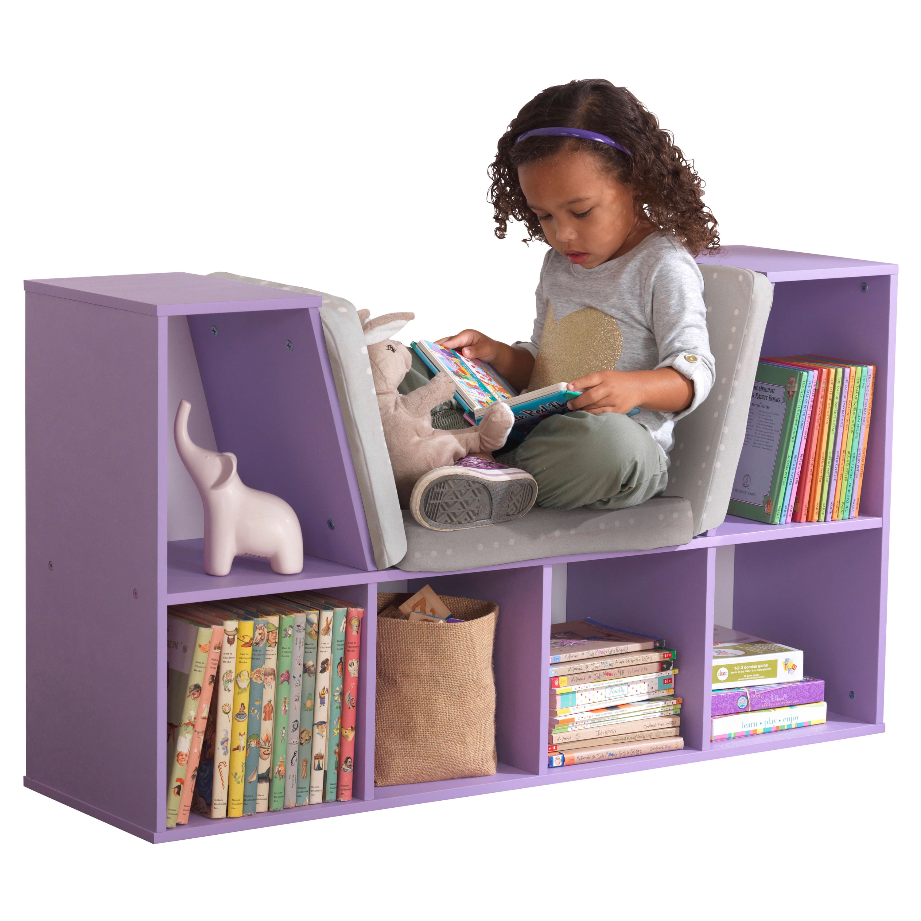 KidKraft Bookcase with Reading Nook, 6 Shelves, Lavender