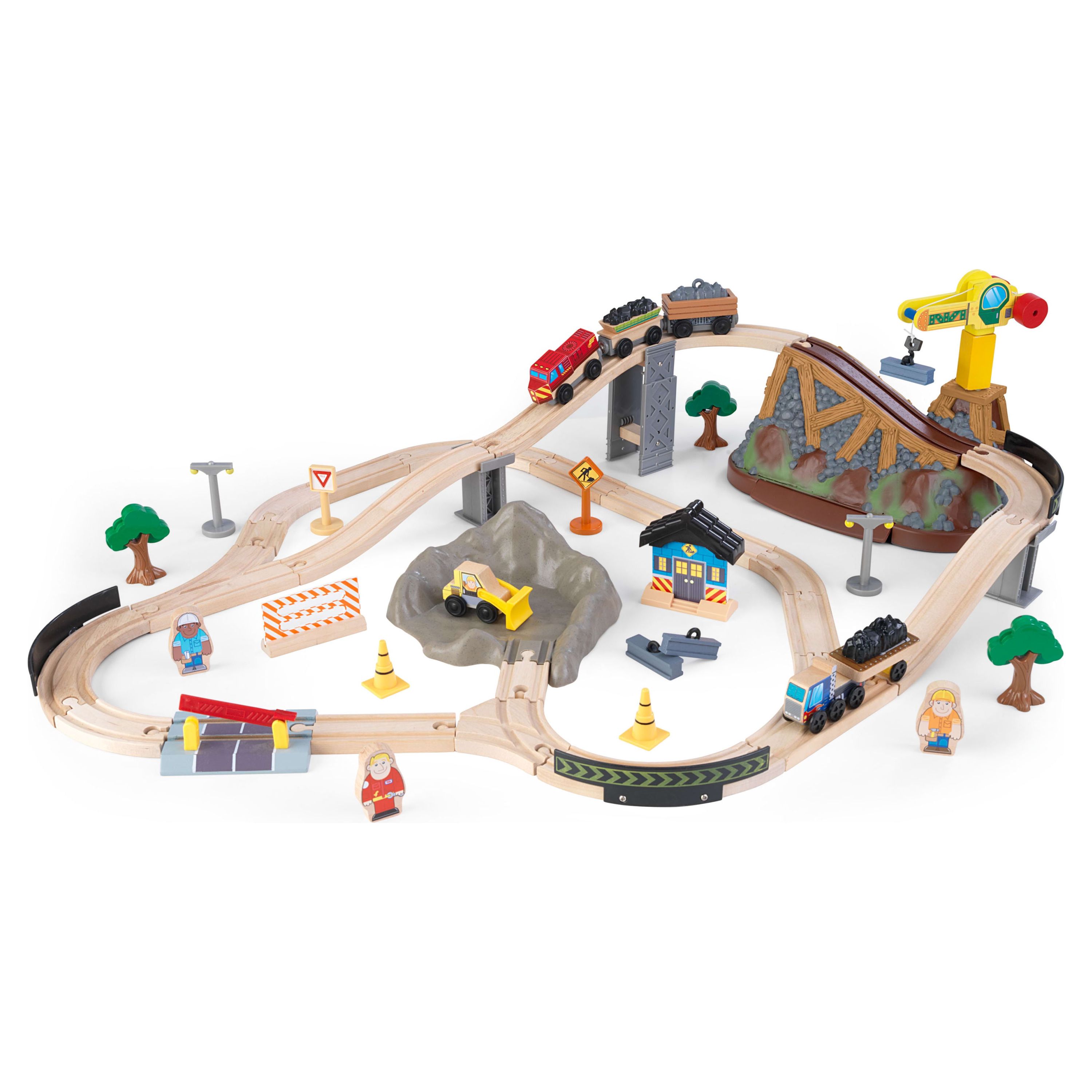 KidKraft Bucket Top Construction Wood Train Set with Crane & 61 Pieces, For Ages 3+ - image 1 of 7