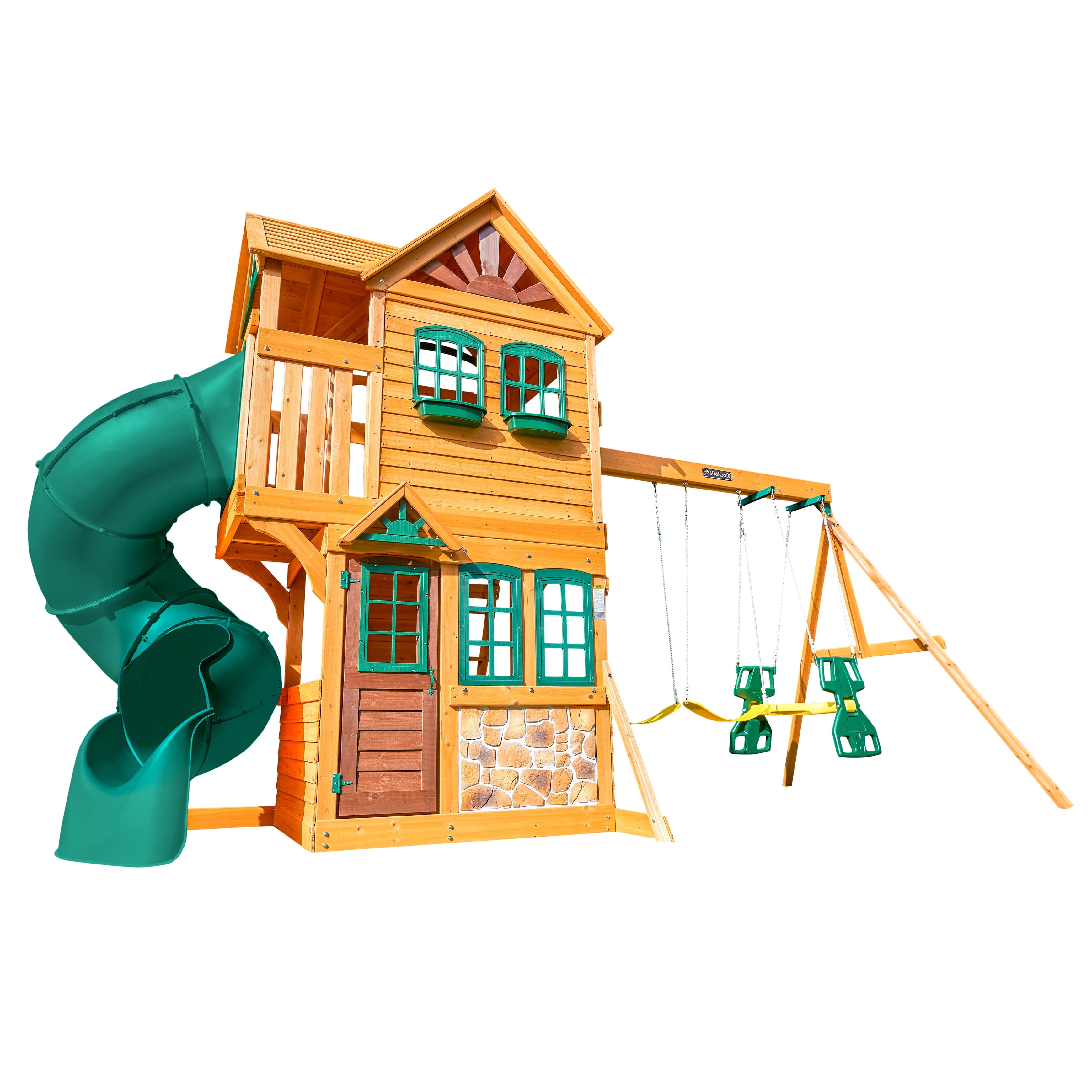KidKraft Buffalo Crossing Wooden Outdoor Swing Set for 10 Kids