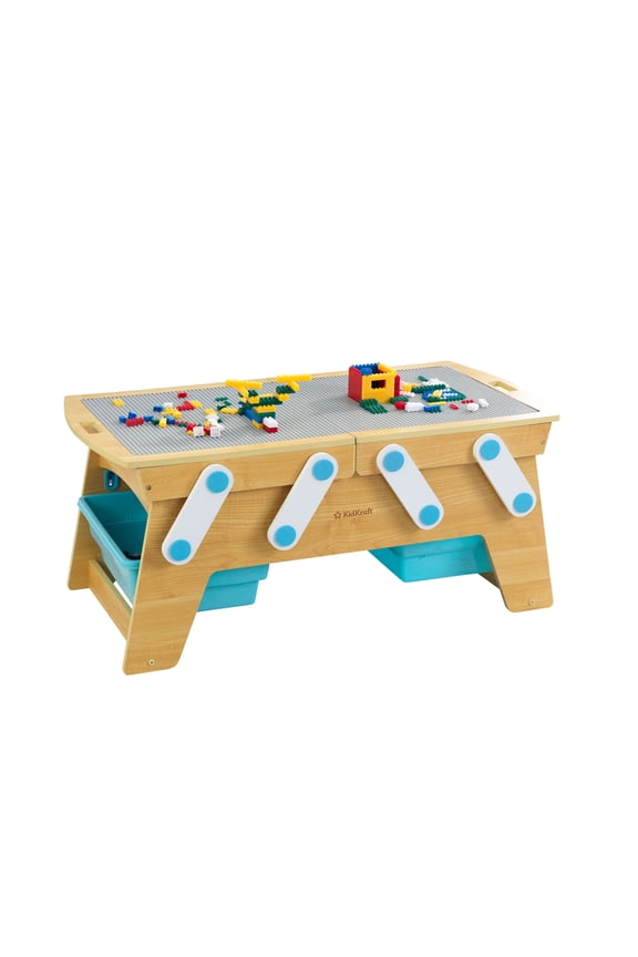 Building Bricks Play N Store Wooden Table, Kids Activity Table, Natural, for Ages 3+ Years