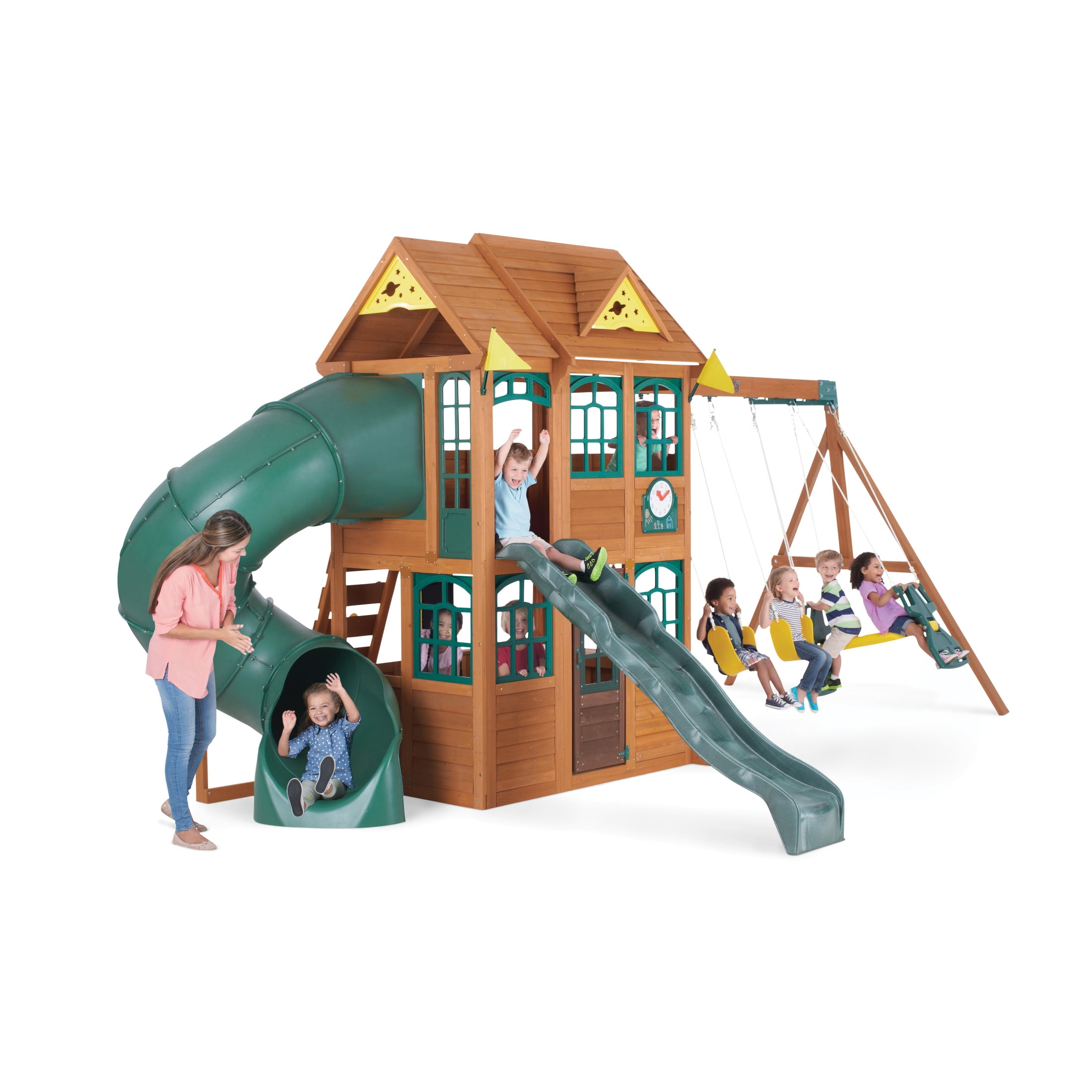 KidKraft Charleston Lodge Wooden Outdoor Swing Set / Playset with