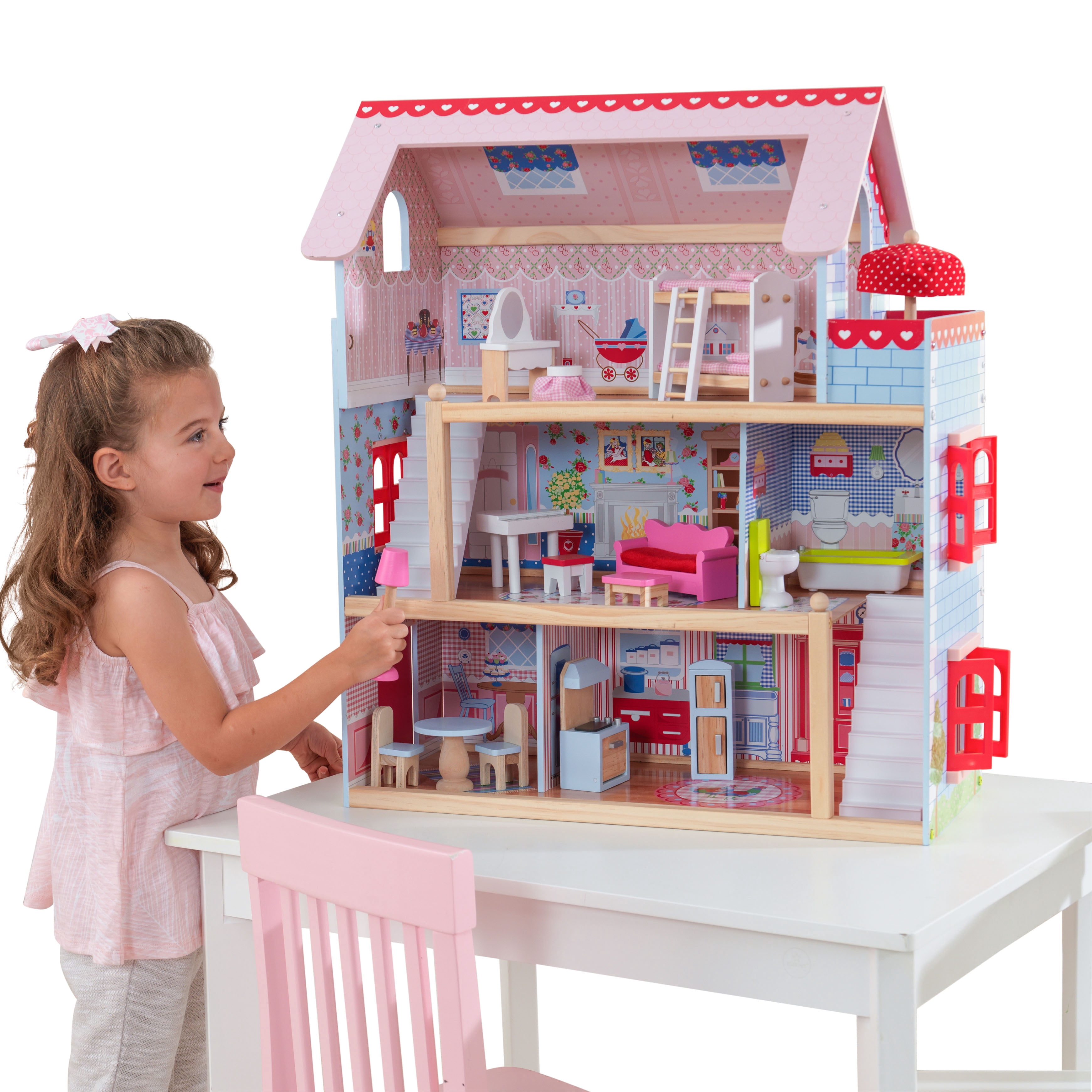 KidKraft Chelsea Doll Cottage: 3-Level Wooden Dollhouse with 16