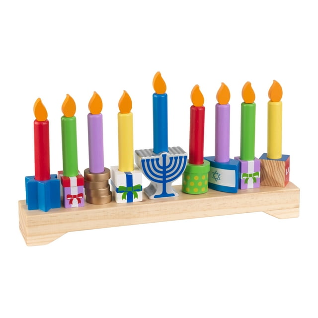 KidKraft Children's Wooden Menorah 10-Piece Set, Jewish Religious Hanukkah Play Toy