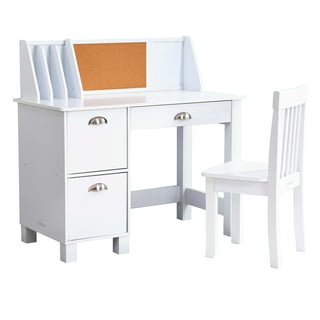 UTEX Kids Desk,Wooden Study Desk with Chair for Children,Writing Desk with  Storage and Hutch for Home School Use,White
