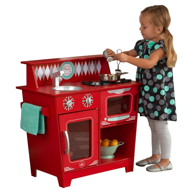 KidKraft Classic Wooden Pretend Play Cooking Kitchenette Toy Set for Kids Red