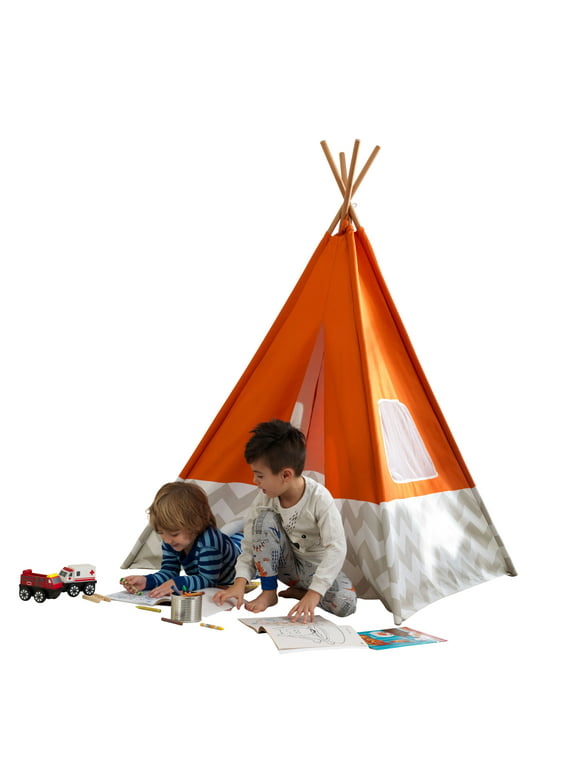 KidKraft Deluxe Bamboo and Canvas Play Teepee Furniture, Orange