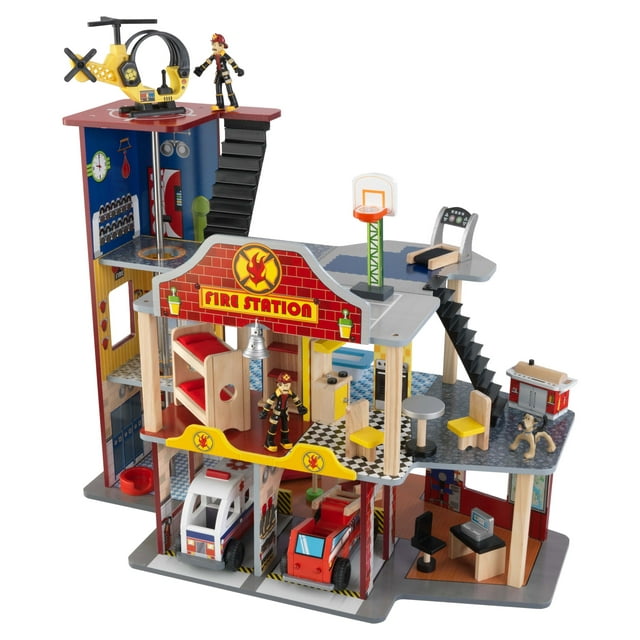 KidKraft Deluxe Wood Rescue Play Set with Ambulance, Fire Truck, Helicopter & 27 Pieces