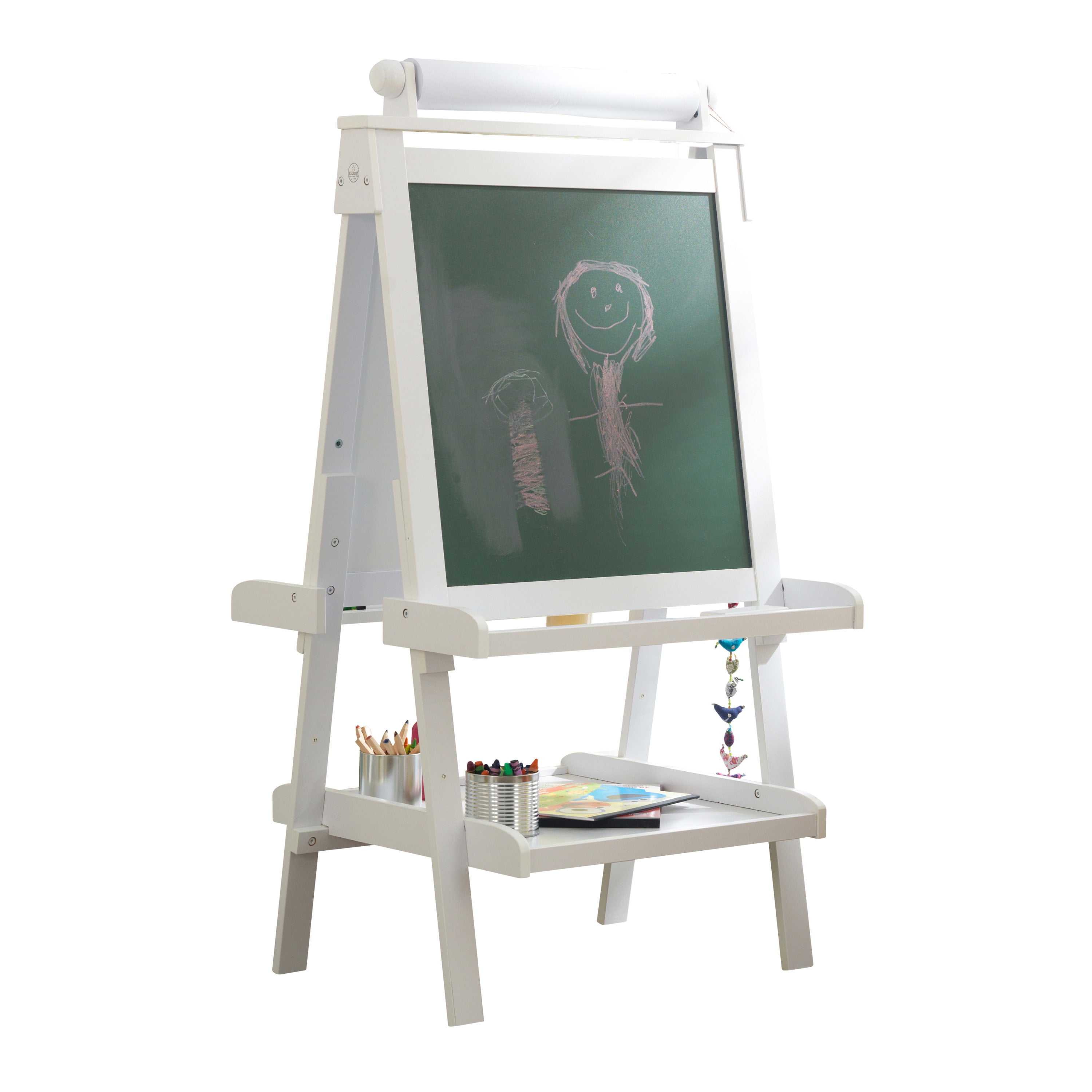 KidKraft Deluxe Wooden Easel with Chalkboard and Dry Erase Surfaces, Paper  Roll and Paint Cups - White, Gift for Ages 3+