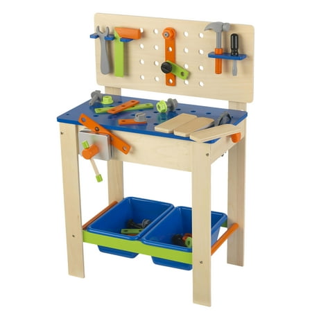 KidKraft Deluxe Wooden Workbench, 4 Play Tools, Rotating Pretend Buzz Saw & Storage Bins