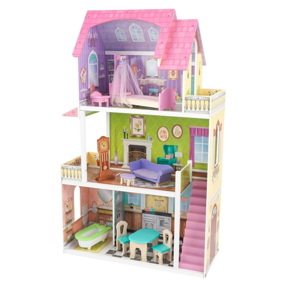 KidKraft Florence Wooden 3-Story Dollhouse with 11 Pieces, Almost 4 feet Tall