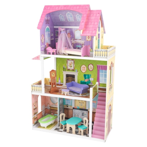 KidKraft Florence Wooden 3-Story Dollhouse with 11 Pieces, Almost 4 feet Tall