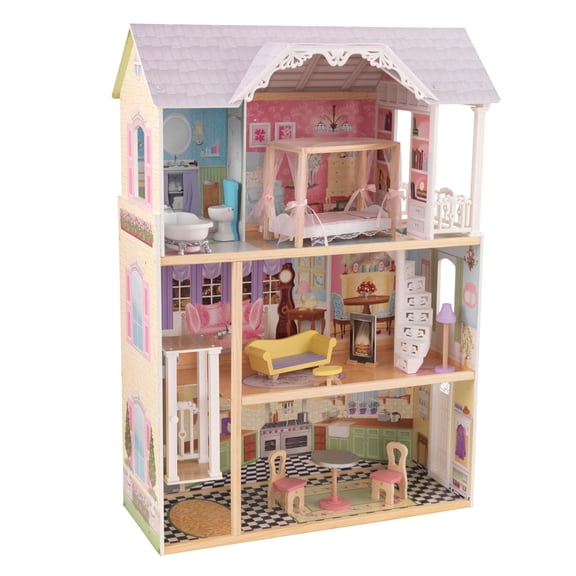 KidKraft Kaylee Wooden Dollhouse, Almost 4 Feet Tall with Elevator, Stairs and 10 Accessories