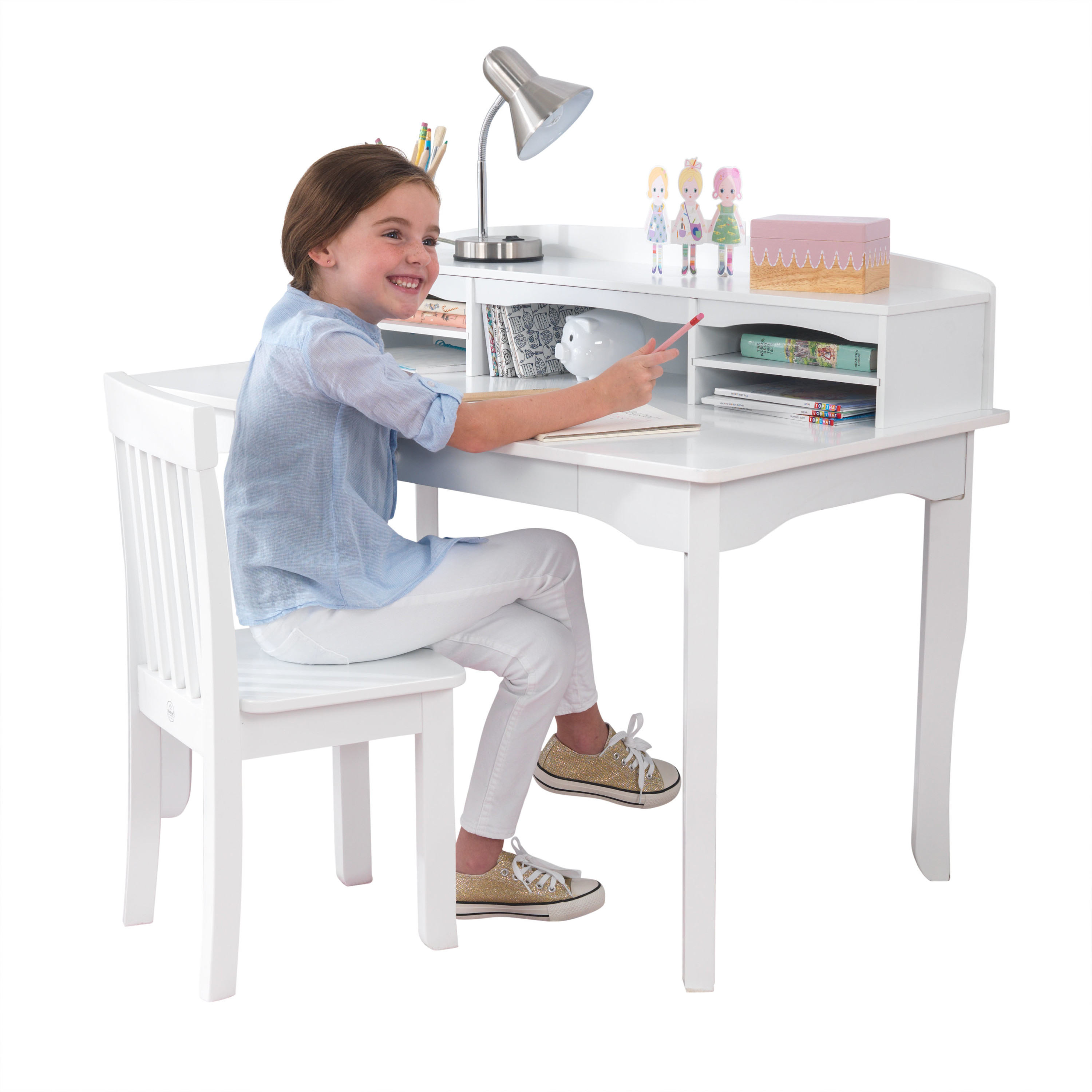 KidKraft KidKraft Avalon Wooden Children's Desk with Hutch, Chair and Storage - White - image 1 of 9
