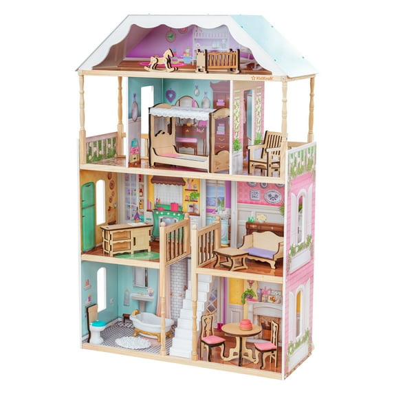 KidKraft KidKraft Charlotte Classic Wooden Dollhouse with EZ Kraft Assembly™, 14-Piece Accessory Set, for 12-Inch Dolls
