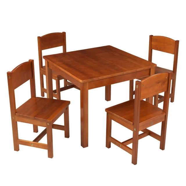 KidKraft KidKraft Wooden Farmhouse Table & 4 Chairs Set, Children's Furniture for Arts and Activity – Pecan
