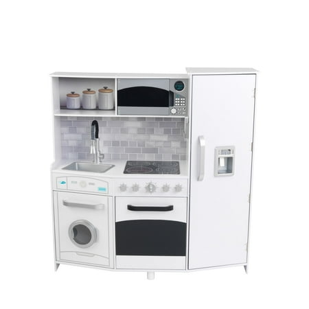 KidKraft Large Wooden Play Kitchen with Lights & Sounds, Icemaker, Play Phone - White