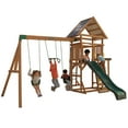 KidKraft Lawnmeadow Wooden Outdoor Swing Set with Slide and Monkey Bars