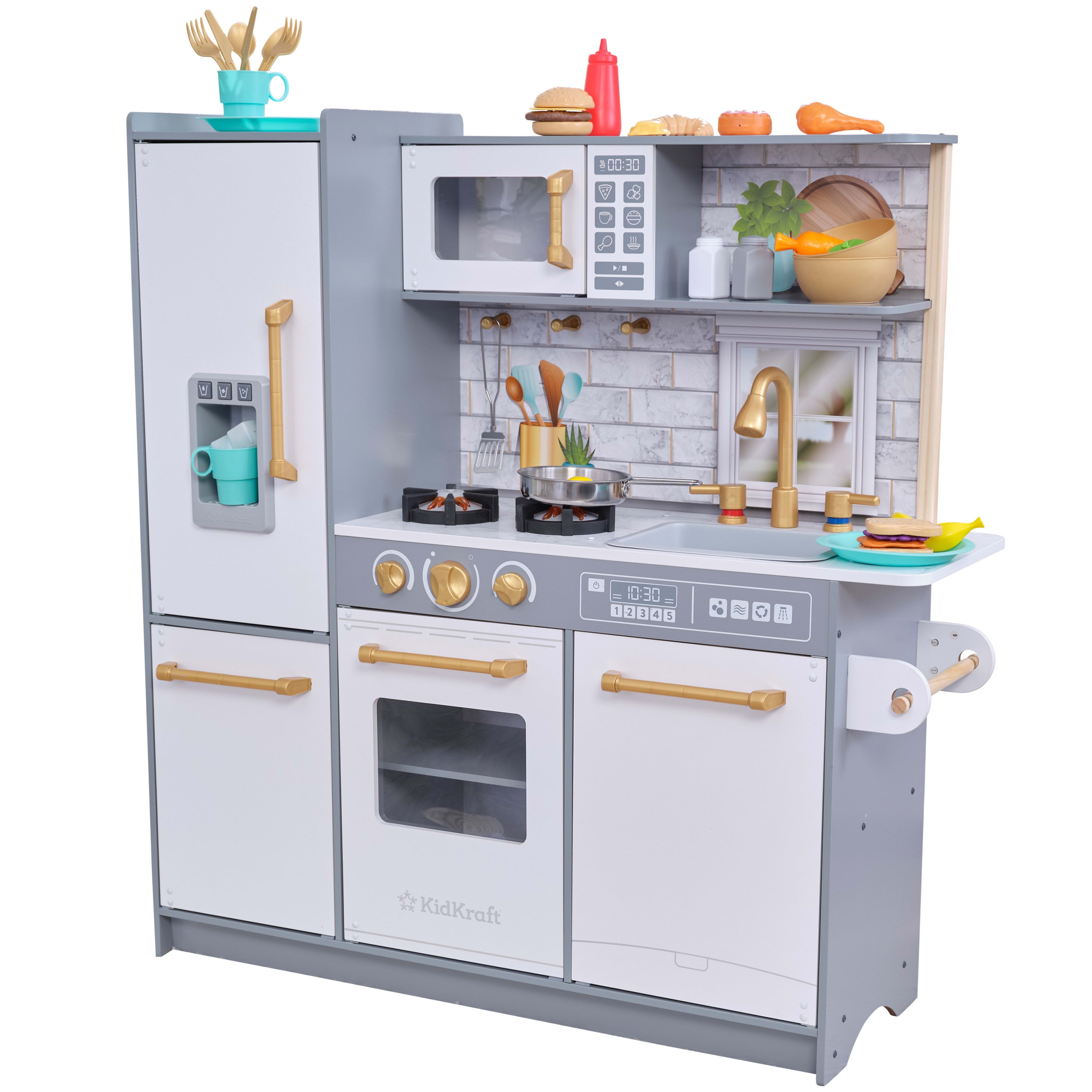 KidKraft Let's Make a Meal Wooden Play Kitchen for Kids with 36 Accessories, Gray