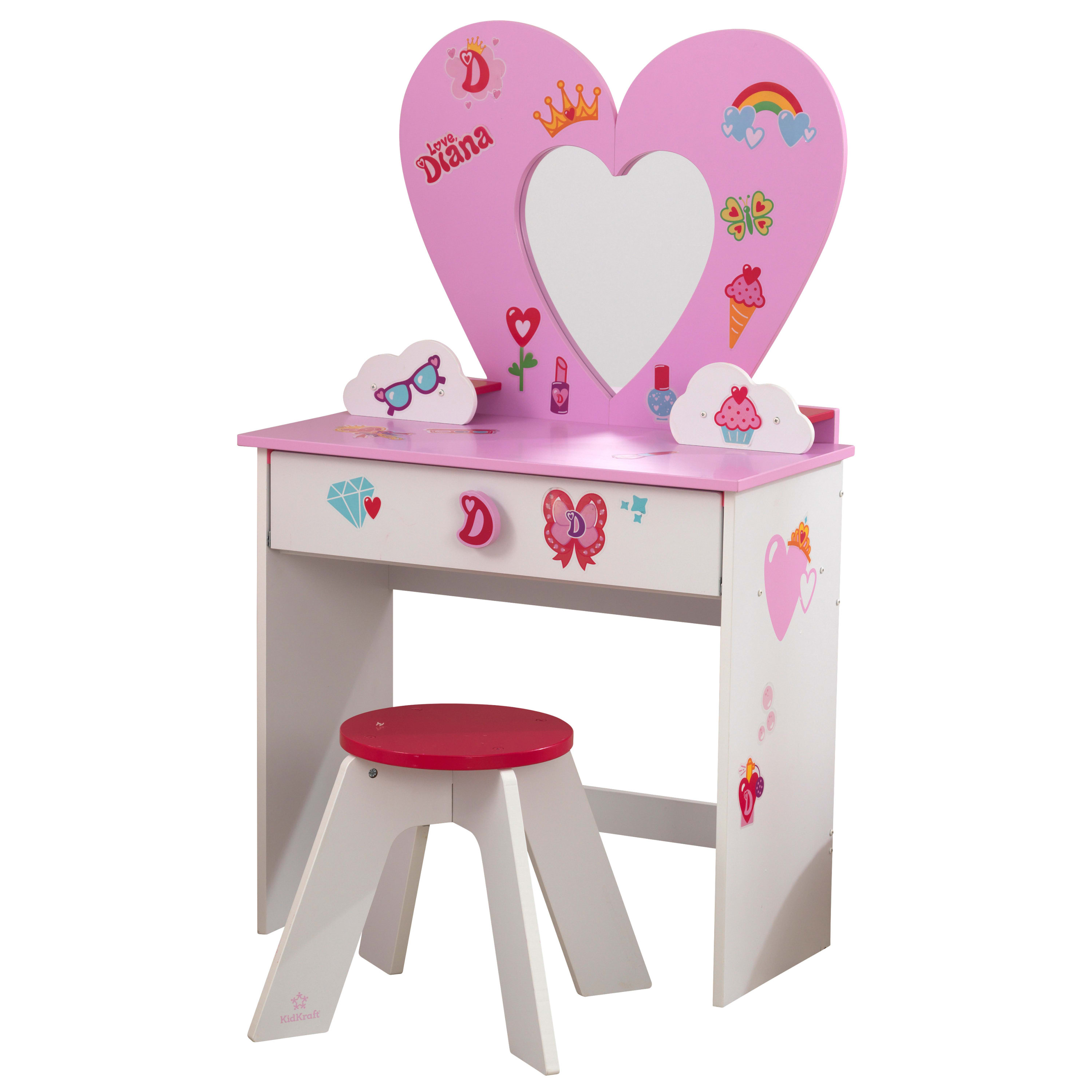 KidKraft Love, Diana™ Wood Heart Vanity Toy Set with Stool & Stickers for Personalization - image 1 of 8