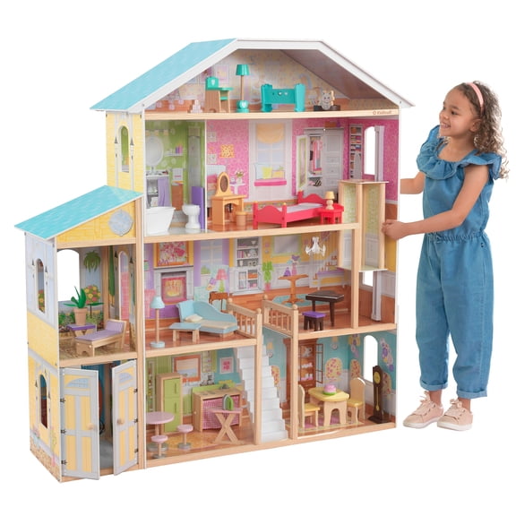 KidKraft Majestic Mansion Wooden Dollhouse with 34-Piece Accessories, Working Elevator and Garage
