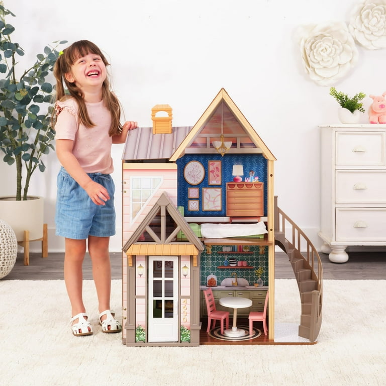 KidKraft Modern Charm Wooden Dollhouse with Open Close Front and 7 Accessories Walmart