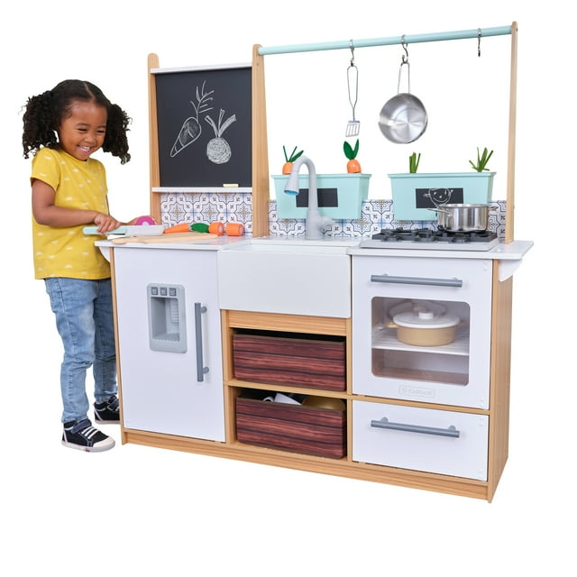 KidKraft Modern Metallics Farmhouse Wooden Play Kitchen with 43
