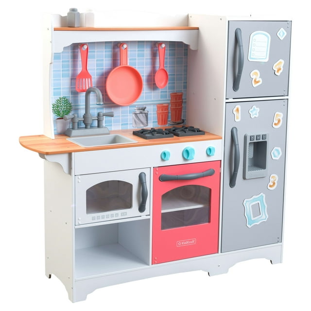 KidKraft Mosaic Magnetic Play Kitchen for Kids, Gray and Pink