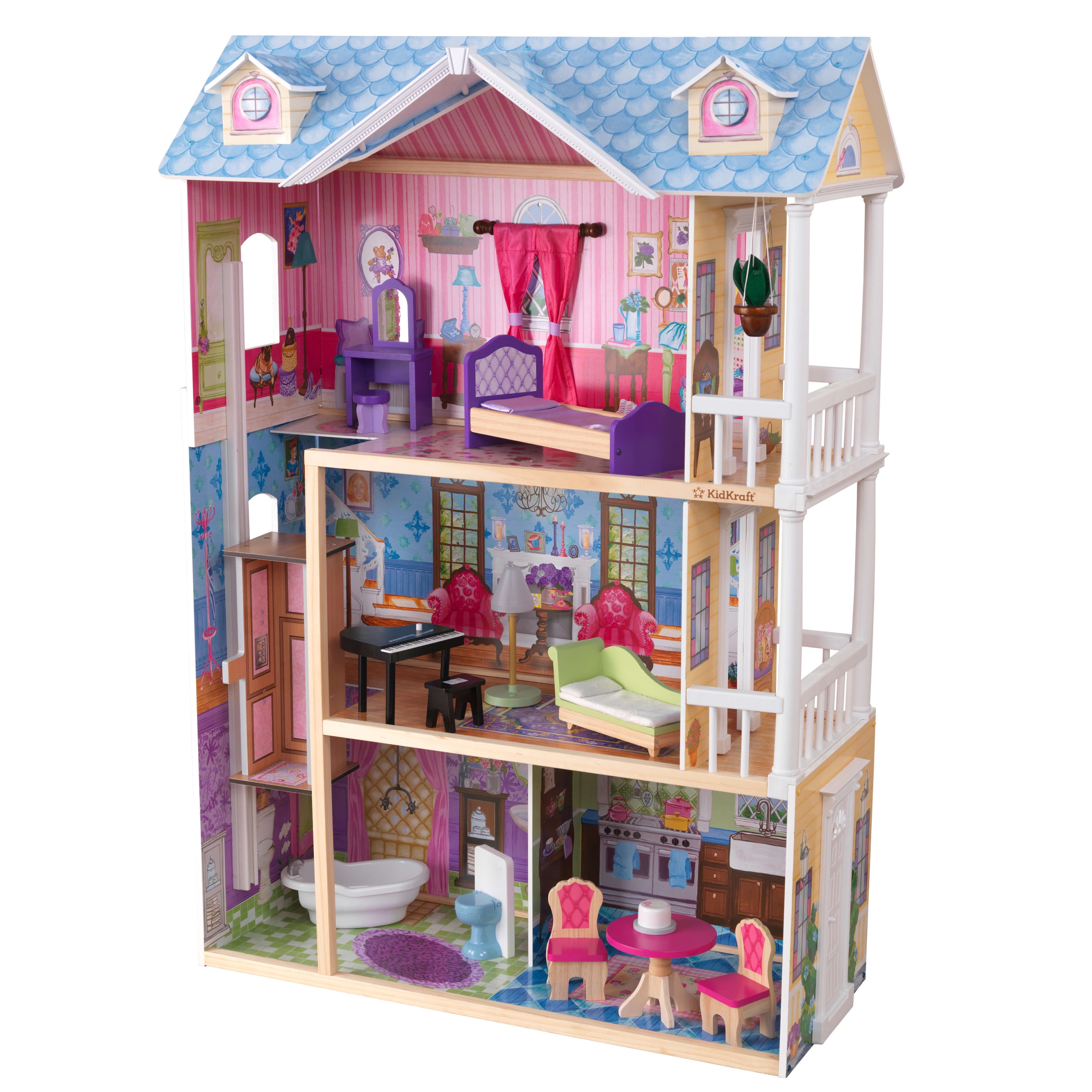 KidKraft My Dreamy Dollhouse with Lights & Sounds, Elevator and 14 ...