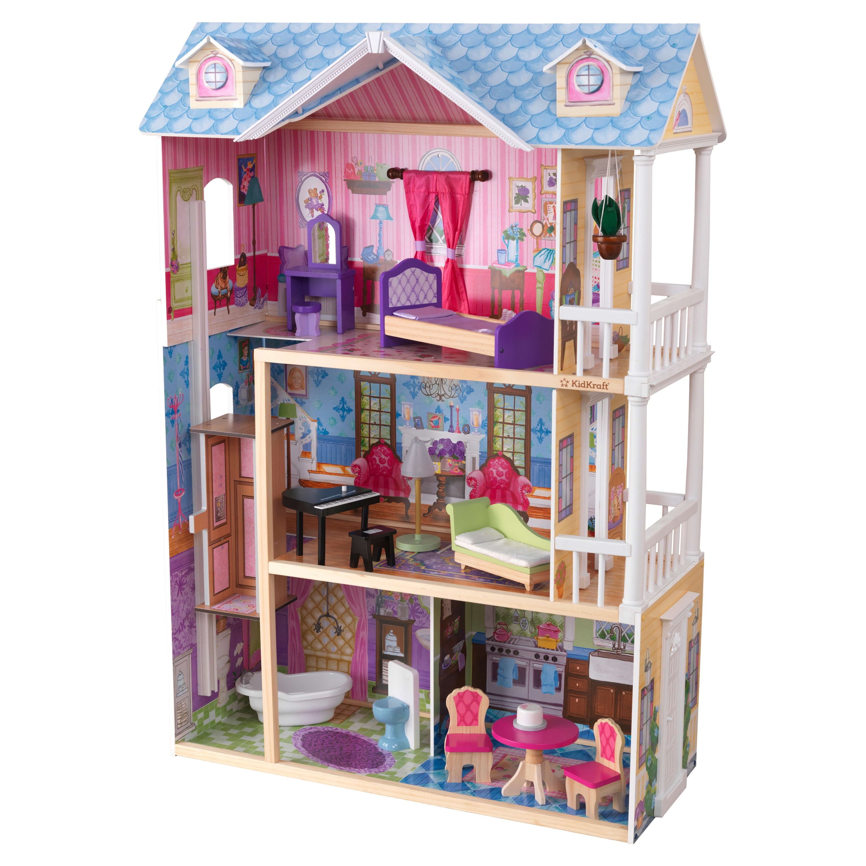 TOP BRIGHT Wooden Dollhouse with Elevator Dream Doll House for Little Girls  5 Year Olds