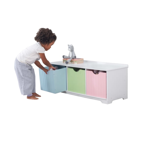 KidKraft Nantucket Wood Storage Bench with Three Bins, Pastel