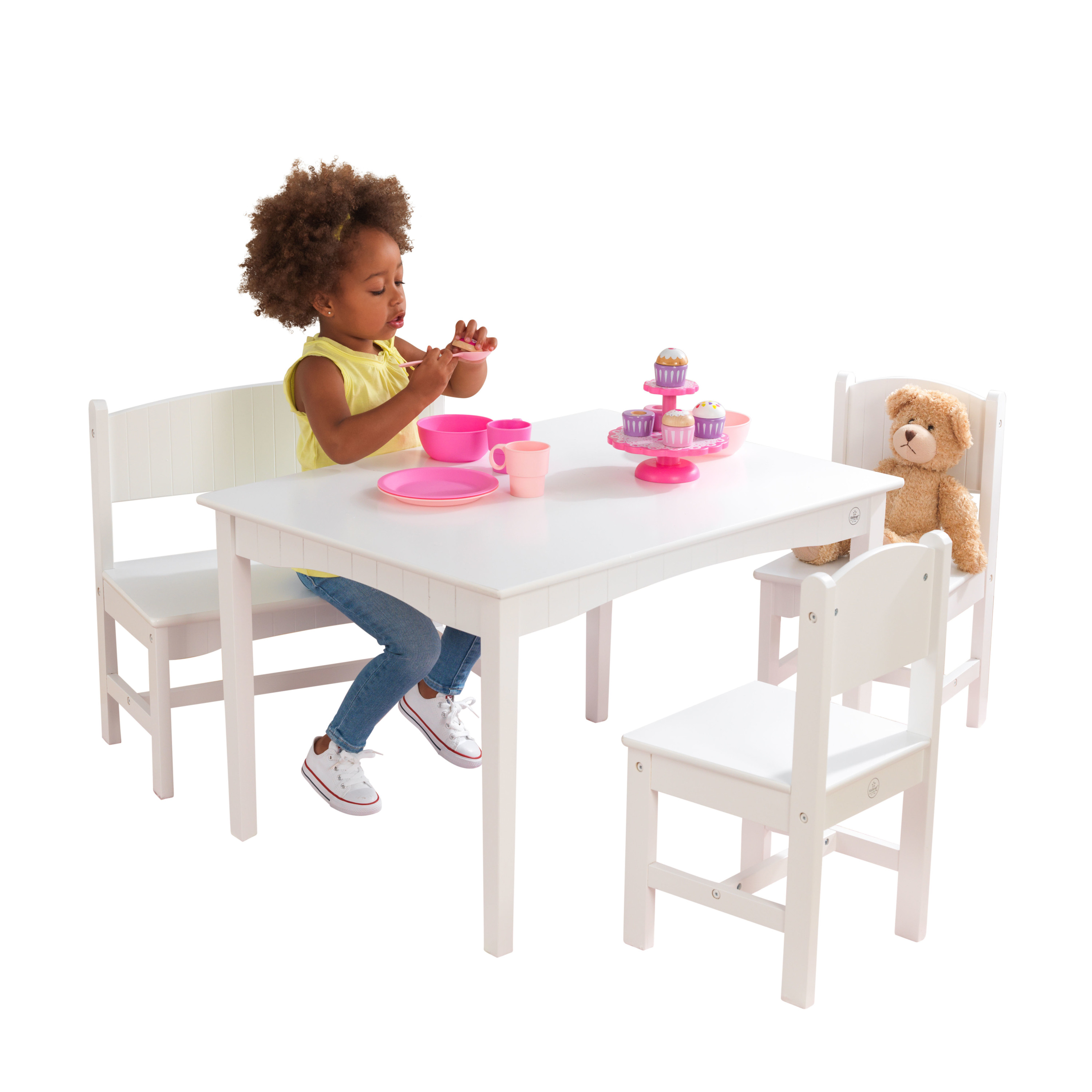 KidKraft Nantucket Wooden Table with Bench and 2 Chairs, Children's Furniture - White - image 1 of 8