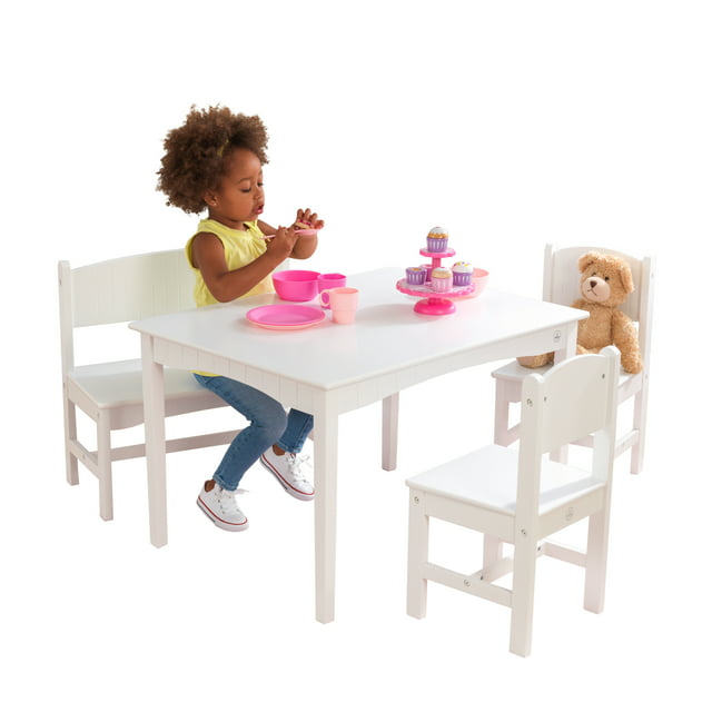 KidKraft Nantucket Wooden Table with Bench and 2 Chairs, Children's Furniture - White