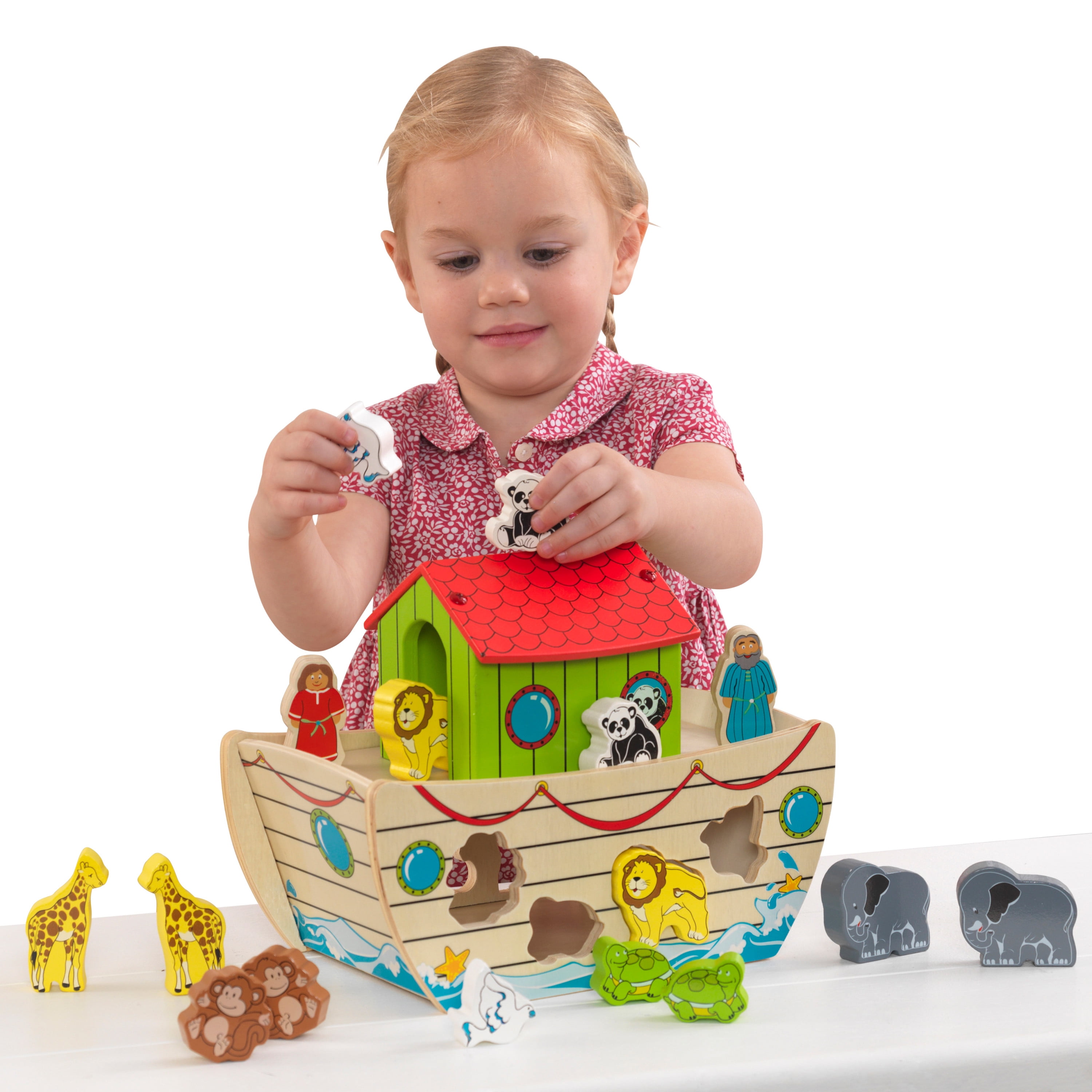 KidKraft Noah s Ark Shape Shorter with 17 Wooden Pieces Toddler and Preschooler Toy Playset