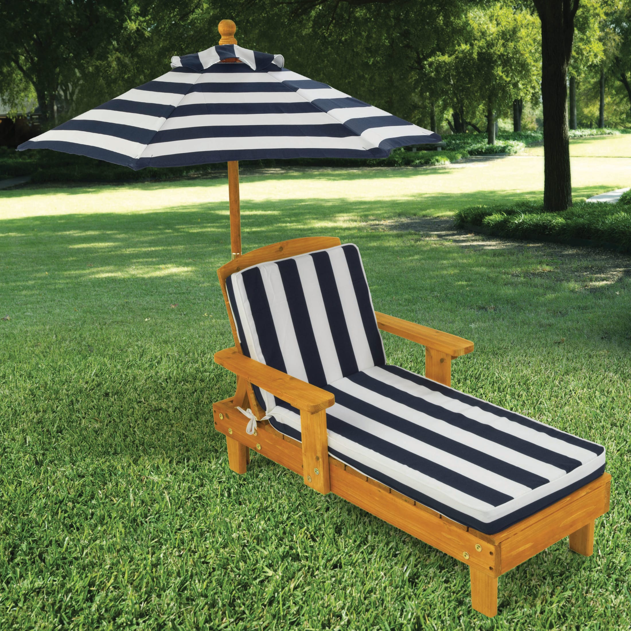 KidKraft Outdoor Wood Chaise Children's Chair with Umbrella and Cushion, Navy and White - image 1 of 10