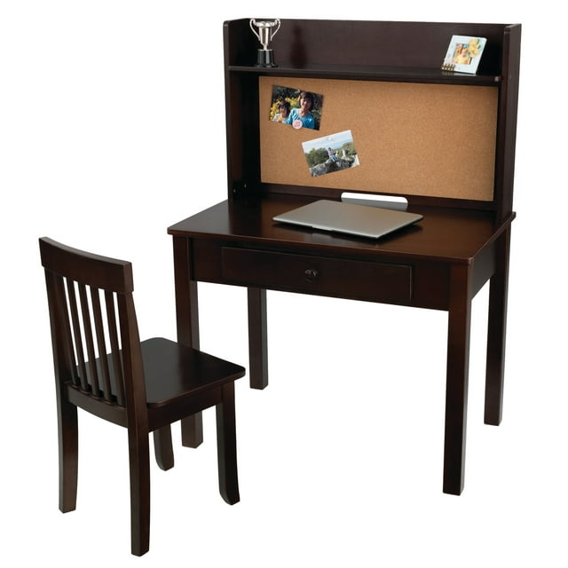 KidKraft Pinboard Wooden Desk with Drawer, Hutch, Shelf and Chair, Espresso