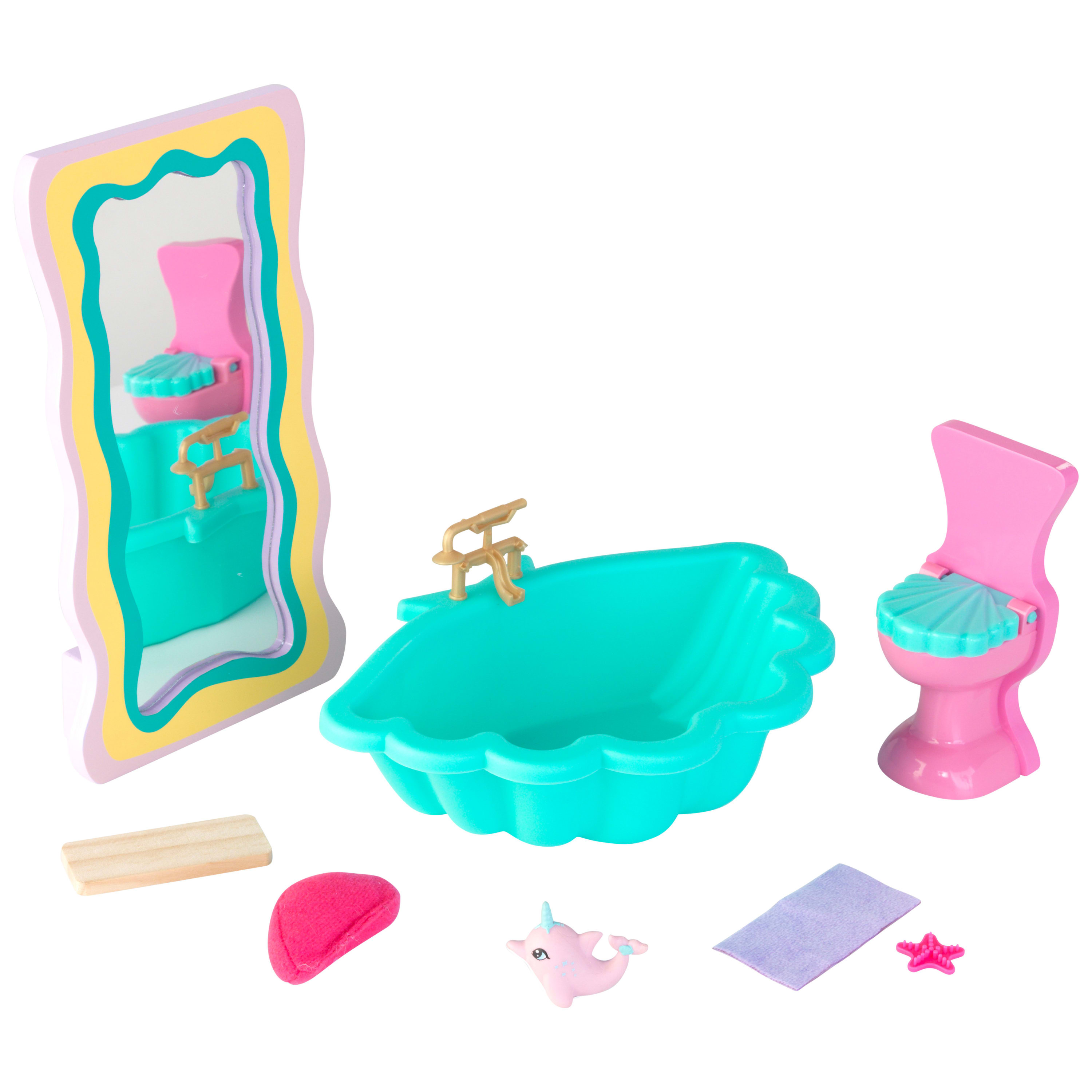 KidKraft Rainbow Dreamers Seashell Bathroom Dollhouse Furniture, 8 Pieces - image 1 of 8