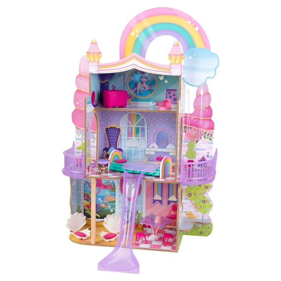 KidKraft Rainbow Dreamers Unicorn Mermaid Wooden Dollhouse with 15 Accessories