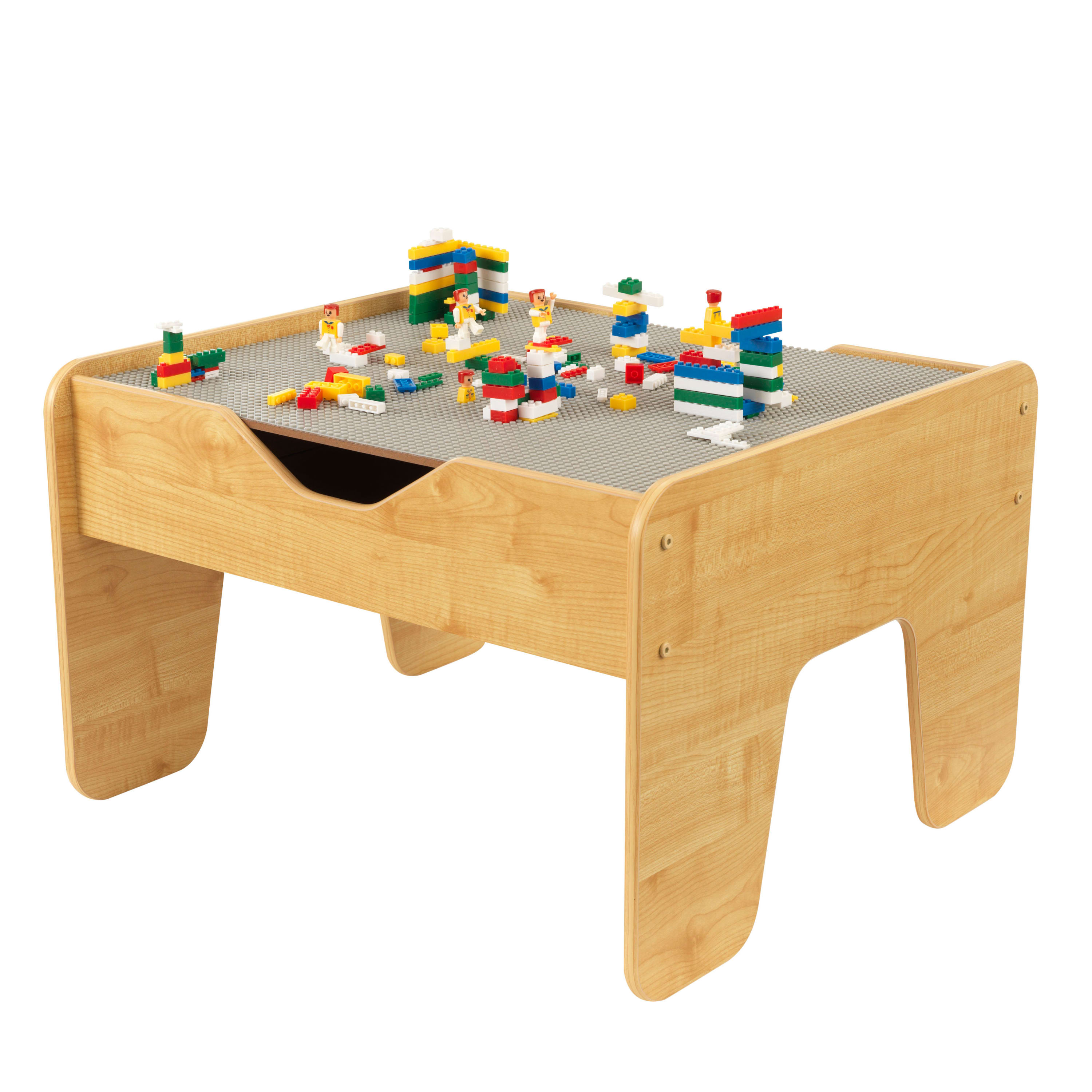 KidKraft Reversible Wooden Activity Table with 195 Building Bricks – Gray & Natural, For Ages 3+ - image 1 of 10