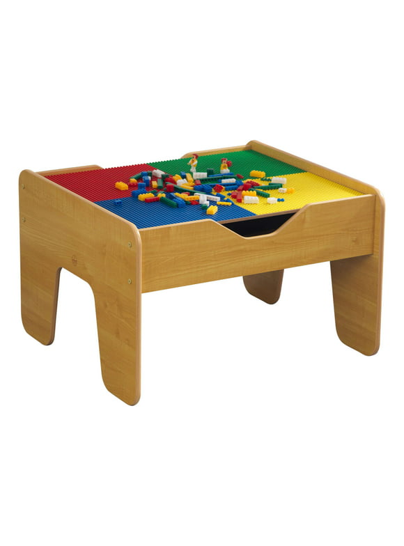 KidKraft Reversible Wooden Activity Table with Board and Train Set, Natural, for Ages 3+ Years